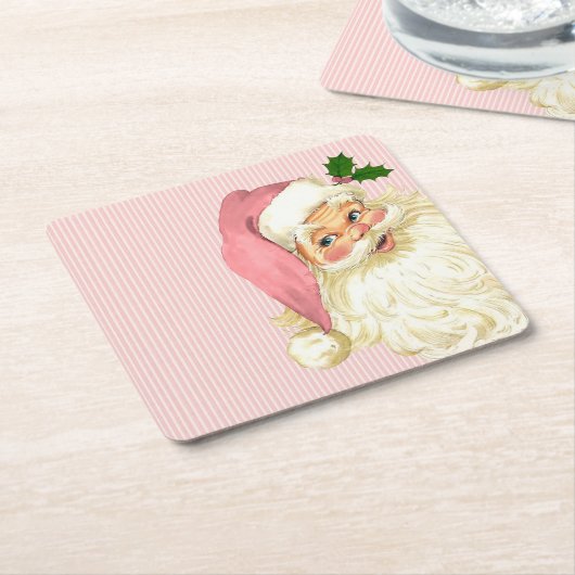 ピンクヴィンテージビクトリアンサンタクロースストライプホテル スクエアペーパーコースター (アングル)