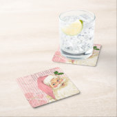 ピンクヴィンテージビクトリアンサンタクロースバラ スクエアペーパーコースター (インサイチュ)