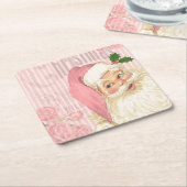ピンクヴィンテージビクトリアンサンタクロースバラ スクエアペーパーコースター (アングル)