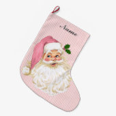 ピンクヴィンテージビクトリアンサンタクロースバラ ラージクリスマスストッキング (正面 (吊り時))