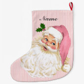 ピンクヴィンテージビクトリアンサンタクロースバラ ラージクリスマスストッキング (裏面)