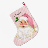 ピンクヴィンテージビクトリアンサンタクロースバラ ラージクリスマスストッキング (裏面 (吊り時))