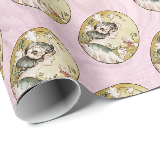 ピンクヴィンテージビクトリアン女性ギフトラッピング紙 ラッピングペーパー (ロールコーナー)