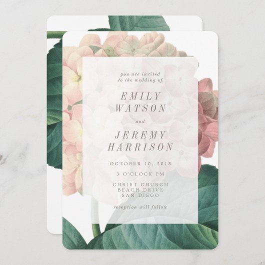 ピンクヴィンテージフラワーアジサイ結婚式招待状 招待状 (正面/裏面)