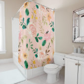 ピンクヴィンテージフラワーデザインシャワーカーテン シャワーカーテン (インサイチュ)