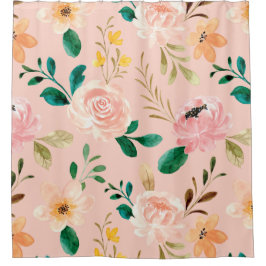 ピンクヴィンテージフラワーデザインシャワーカーテン シャワーカーテン