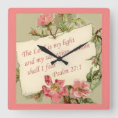 ピンクヴィンテージフラワー聖書の韻文時計 スクエア壁時計 (正面)