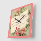 ピンクヴィンテージフラワー聖書の韻文時計 スクエア壁時計 (傾斜)