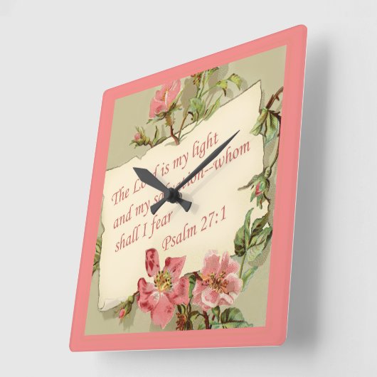 ピンクヴィンテージフラワー聖書の韻文時計 スクエア壁時計 (傾斜)