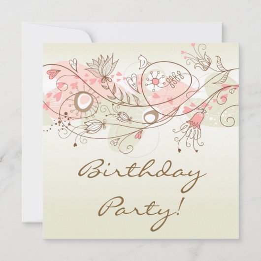 ピンクヴィンテージフローラフェミニン誕生日招待状 招待状 (裏面)