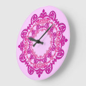 ピンクヴィンテージフローラメダリオンウォールクロック ラージ壁時計 (傾斜)