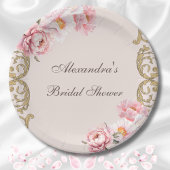 ピンクヴィンテージフローラロコピーニーブライダルシャワー ペーパープレート