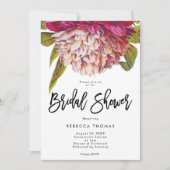 ピンクヴィンテージフローラ緑ブライダルシャワー 招待状 (正面)