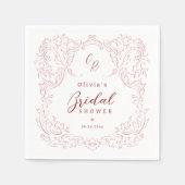 ピンクヴィンテージフローリッシュモノグラムブライダルシャワーパーティー スタンダードカクテルナプキン (正面)