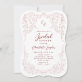 ピンクヴィンテージフローリッシュモノグラムブライダルシャワー 招待状 (正面)