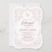 ピンクヴィンテージフローリッシュモノグラムリハーサルディナー 招待状 (正面)