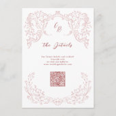 ピンクヴィンテージフローリッシュモノグラム結婚の詳細 エンクロージャーカード (正面)