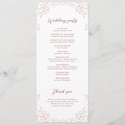 ピンクヴィンテージフローリッシュモノグラム結婚式 プログラム (裏面)