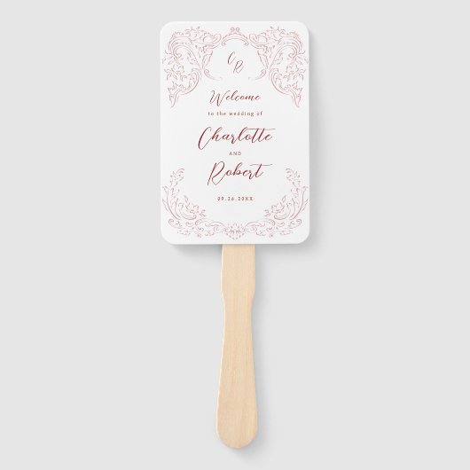 ピンクヴィンテージフローリッシュモノグラム結婚式 プログラム ハンドファン (正面)