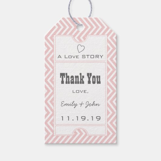 ピンクヴィンテージブロードウェイ結婚チケットサンキュー ギフトタグ (正面)