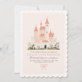 ピンクヴィンテージプリンセスキャッスルフェアヤテール誕生日 招待状 (正面)