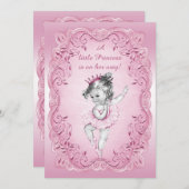 ピンクヴィンテージプリンセスバレリーナベビーシャワー 招待状 (正面/裏面)