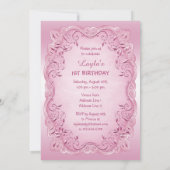 ピンクヴィンテージプリンセスバレリーナ1st誕生日パーティー 招待状 (裏面)