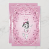 ピンクヴィンテージプリンセスバレリーナ1st誕生日パーティー 招待状 (正面/裏面)