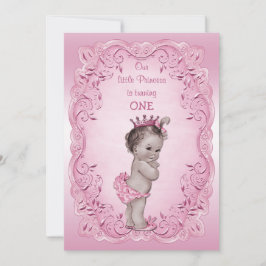 ピンクヴィンテージプリンセス1st誕生日パーティー 招待状