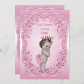 ピンクヴィンテージプリンセス1st誕生日パーティー 招待状 (正面/裏面)