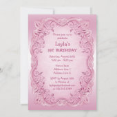 ピンクヴィンテージプリンセス1st誕生日パーティー 招待状 (裏面)