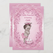 ピンクヴィンテージプリンセス1st誕生日パーティー 招待状 (正面/裏面)