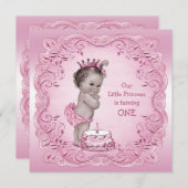 ピンクヴィンテージプリンセス1st誕生日パーティー 招待状 (正面/裏面)