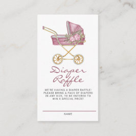ピンクヴィンテージベビーカーフローラおむつラッフルゲーム エンクロージャーカード