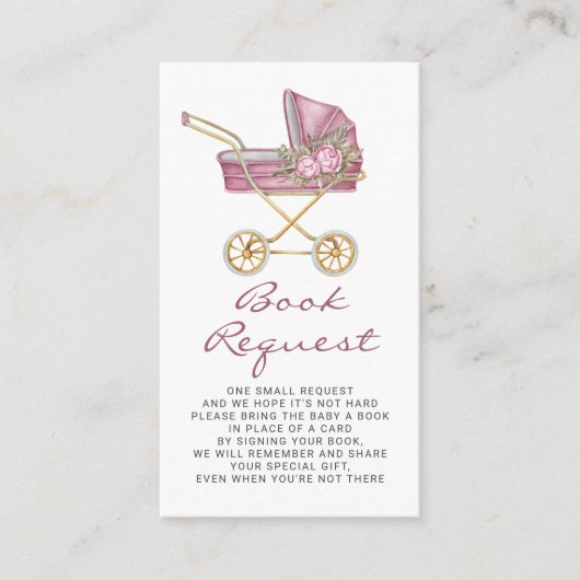 ピンクヴィンテージベビーカー赤ちゃんシャワー予約リクエスト エンクロージャーカード (正面)
