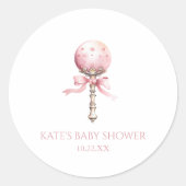 ピンクヴィンテージベビーガラガラ玩具子供部屋ベビーシャワー ラウンドシール (正面)