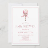 ピンクヴィンテージベビーガラガラ玩具子供部屋ベビーシャワー 招待状 (正面)