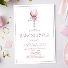 ピンクヴィンテージベビーガラガラ玩具子供部屋ベビーシャワー 招待状