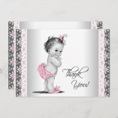 ピンクヴィンテージベビーガールありがとう サンキューカード (正面/裏面)