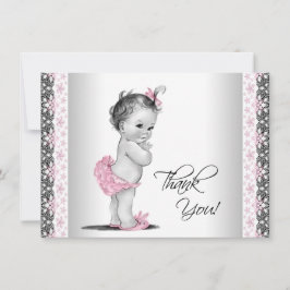 ピンクヴィンテージベビーガールありがとう サンキューカード