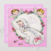 ピンクヴィンテージベビーガールシャワー 招待状 (正面/裏面)