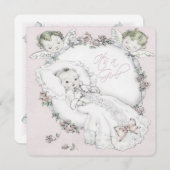 ピンクヴィンテージベビーガールシャワー 招待状 (正面/裏面)