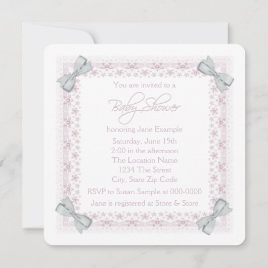 ピンクヴィンテージベビーガールシャワー 招待状 (裏面)