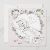 ピンクヴィンテージベビーガールシャワー 招待状 (正面)