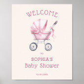 ピンクヴィンテージベビーキャリッジベビーシャワーへようこそ ポスター (正面)
