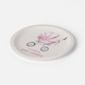 ピンクヴィンテージベビーキャリッジベビーシャワー ペーパープレート (アングル)