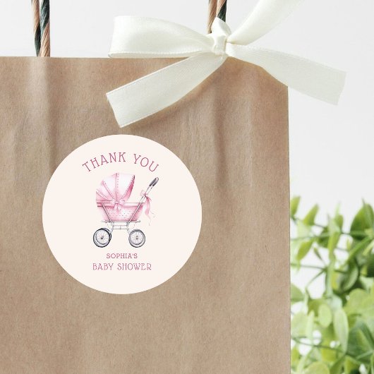 ピンクヴィンテージベビーキャリッジベビーシャワー ラウンドシール