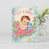 ピンクヴィンテージベビー&バラベビーシャワー招待状 招待状 (スタンド正面)