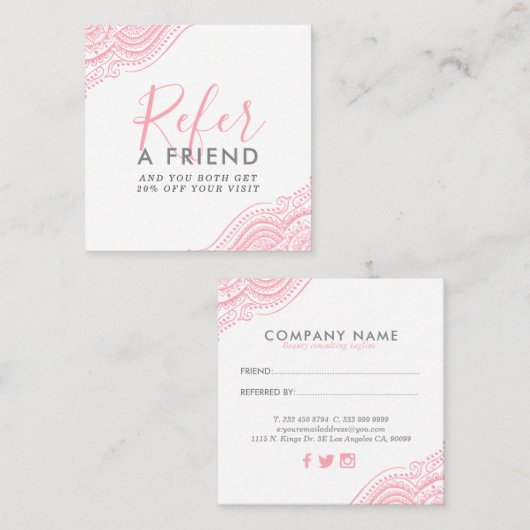 ピンクヴィンテージペイズリーオーナメント スクエア名刺 (正面/裏面)