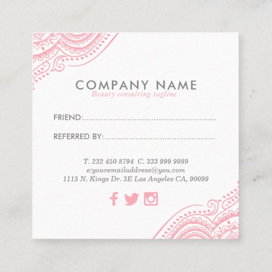 ピンクヴィンテージペイズリーオーナメント スクエア名刺 (裏面)